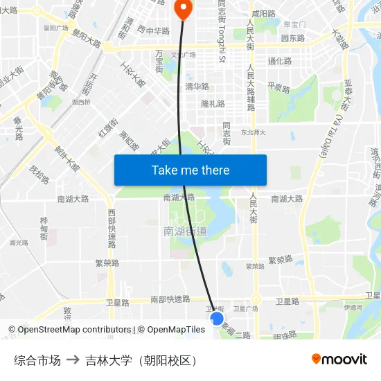 综合市场 to 吉林大学（朝阳校区） map