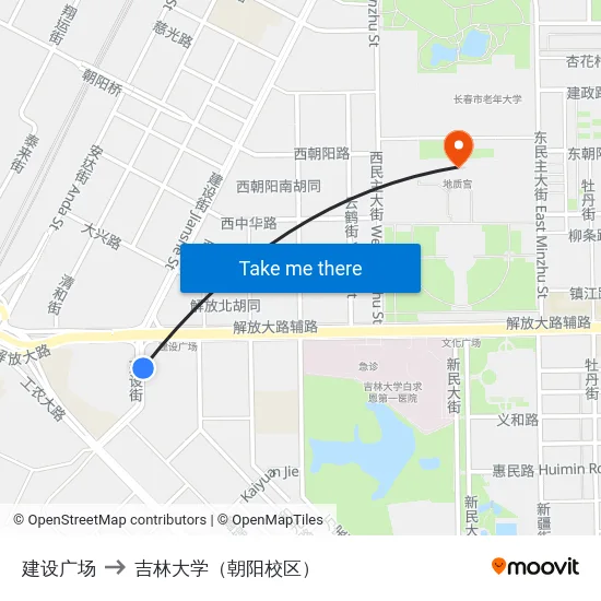建设广场 to 吉林大学（朝阳校区） map