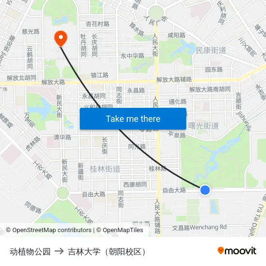 动植物公园 to 吉林大学（朝阳校区） map