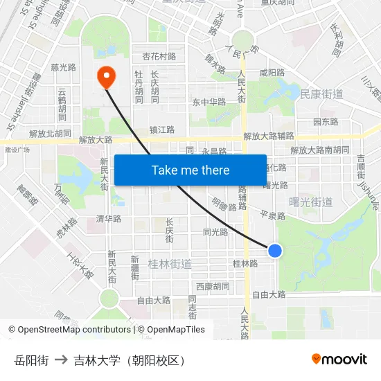 岳阳街 to 吉林大学（朝阳校区） map