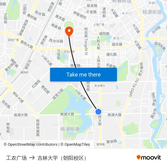工农广场 to 吉林大学（朝阳校区） map