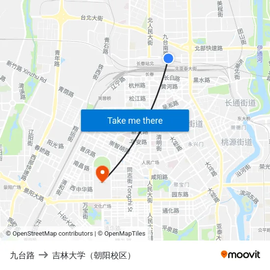 九台路 to 吉林大学（朝阳校区） map