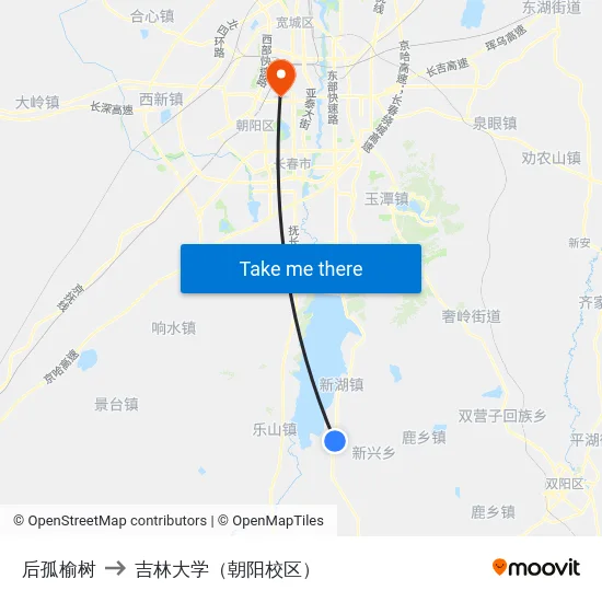 后孤榆树 to 吉林大学（朝阳校区） map