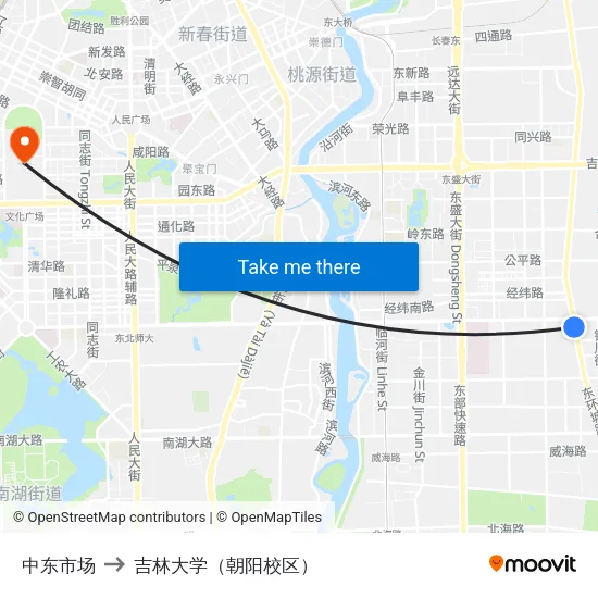 中东市场 to 吉林大学（朝阳校区） map