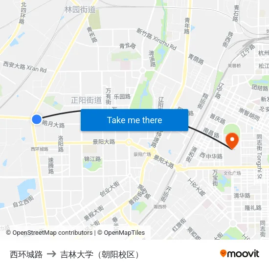 西环城路 to 吉林大学（朝阳校区） map