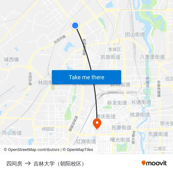 四间房 to 吉林大学（朝阳校区） map