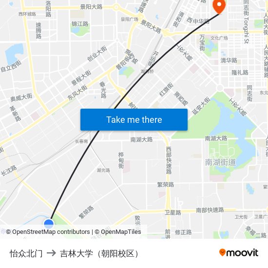 怡众北门 to 吉林大学（朝阳校区） map