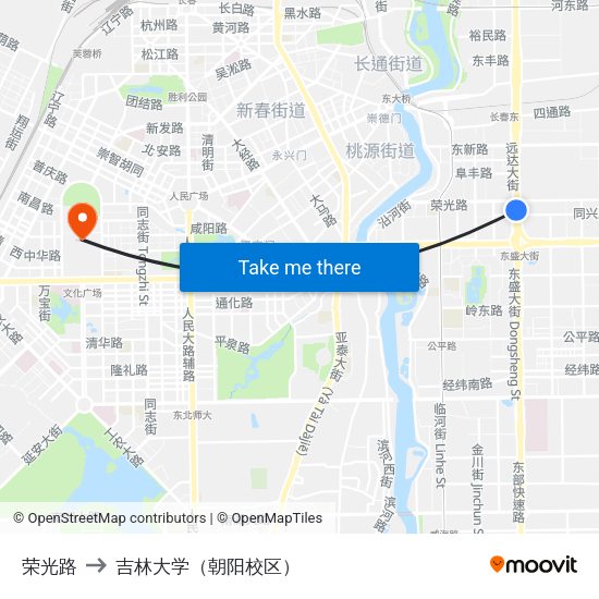 荣光路 to 吉林大学（朝阳校区） map