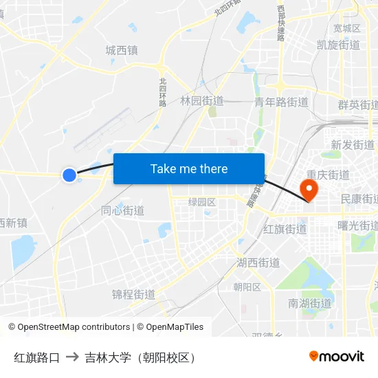 红旗路口 to 吉林大学（朝阳校区） map