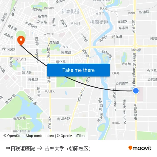 中日联谊医院 to 吉林大学（朝阳校区） map