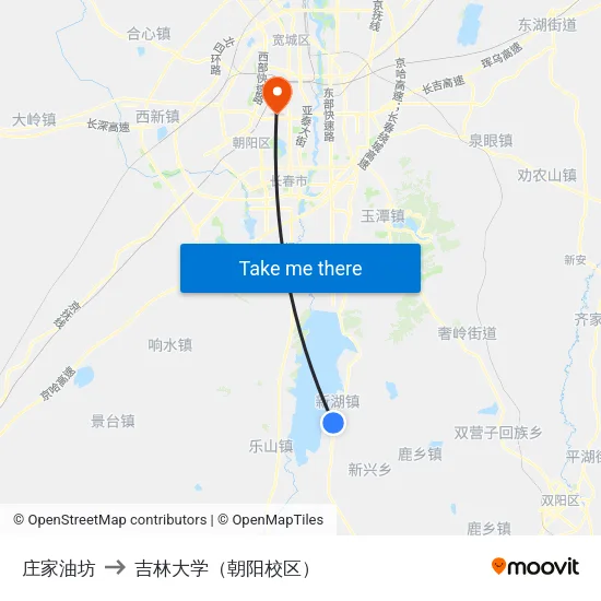 庄家油坊 to 吉林大学（朝阳校区） map