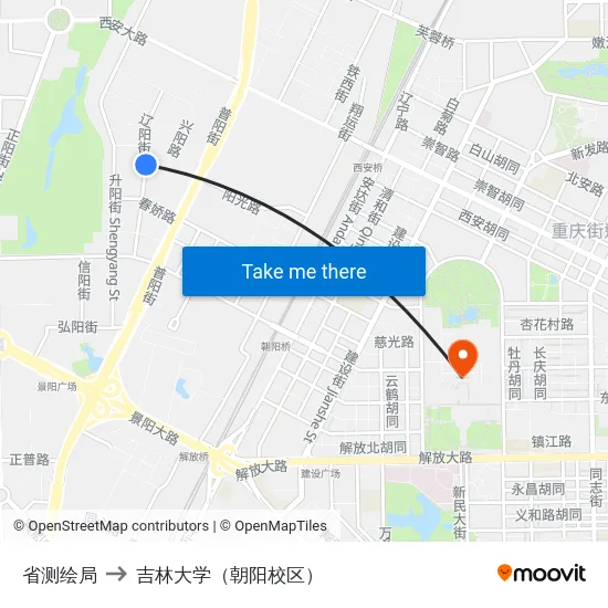 省测绘局 to 吉林大学（朝阳校区） map