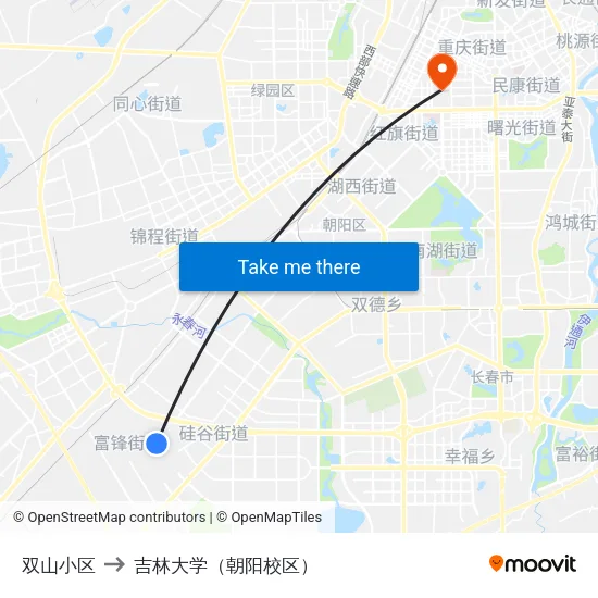 双山小区 to 吉林大学（朝阳校区） map