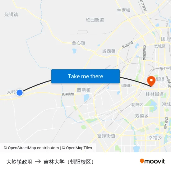 大岭镇政府 to 吉林大学（朝阳校区） map