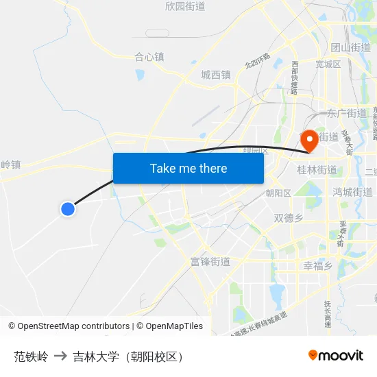 范铁岭 to 吉林大学（朝阳校区） map