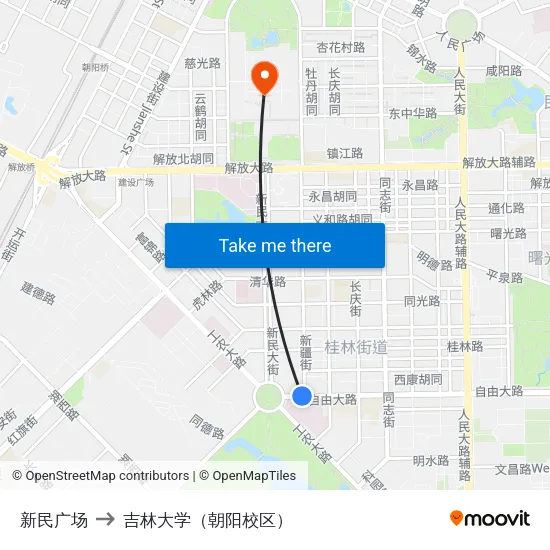 新民广场 to 吉林大学（朝阳校区） map