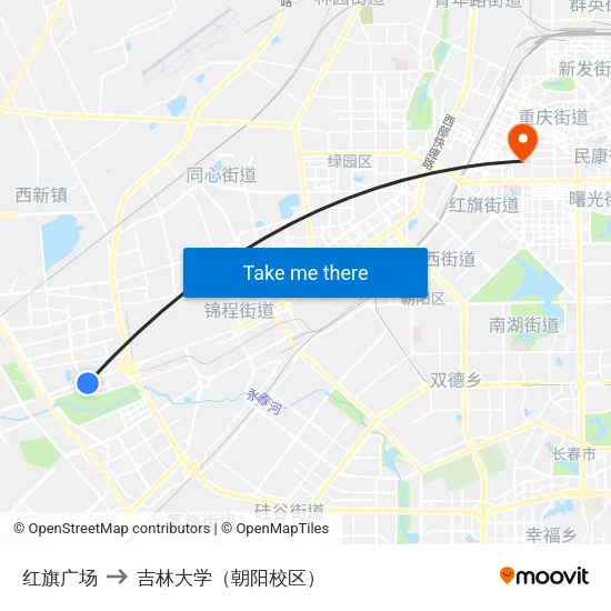 红旗广场 to 吉林大学（朝阳校区） map