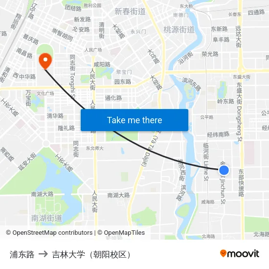 浦东路 to 吉林大学（朝阳校区） map