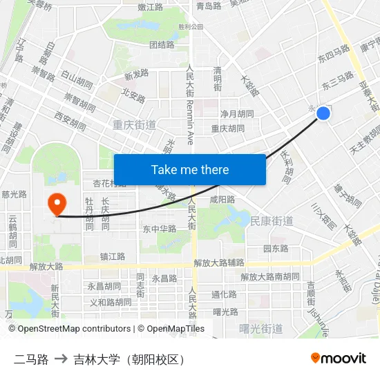 二马路 to 吉林大学（朝阳校区） map