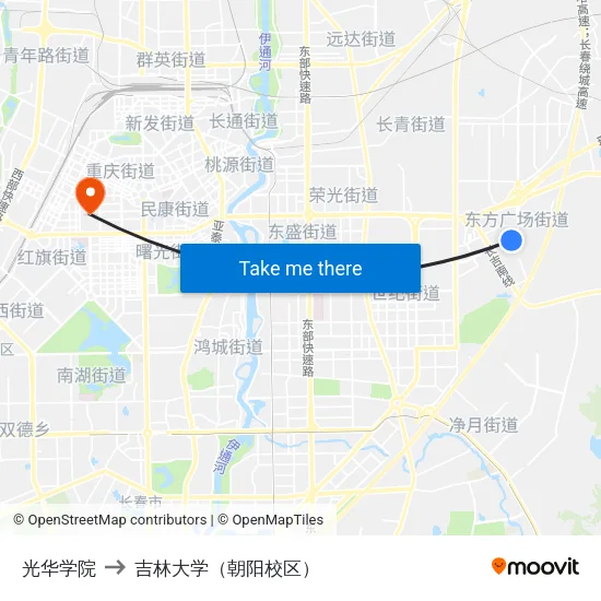 光华学院 to 吉林大学（朝阳校区） map