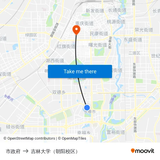 市政府 to 吉林大学（朝阳校区） map
