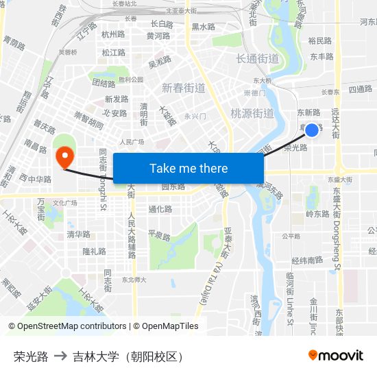 荣光路 to 吉林大学（朝阳校区） map