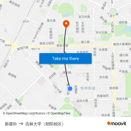 新疆街 to 吉林大学（朝阳校区） map