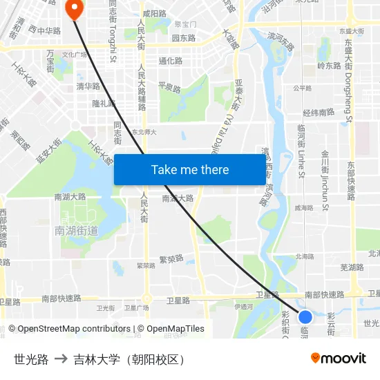 世光路 to 吉林大学（朝阳校区） map