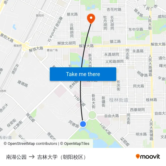 南湖公园 to 吉林大学（朝阳校区） map