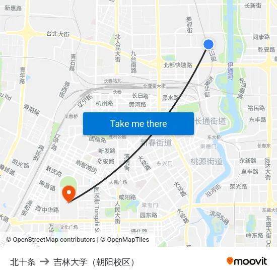 北十条 to 吉林大学（朝阳校区） map