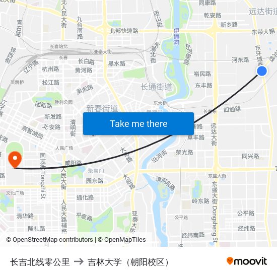 长吉北线零公里 to 吉林大学（朝阳校区） map