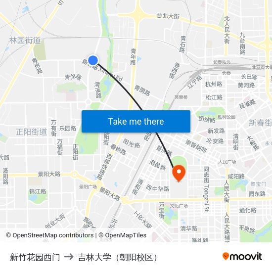 新竹花园西门 to 吉林大学（朝阳校区） map