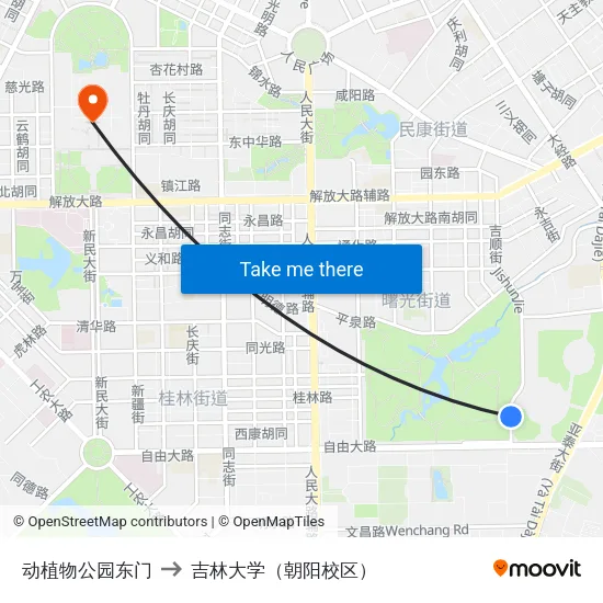动植物公园东门 to 吉林大学（朝阳校区） map