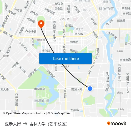 亚泰大街 to 吉林大学（朝阳校区） map