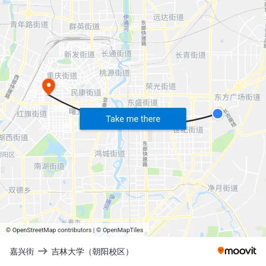 嘉兴街 to 吉林大学（朝阳校区） map