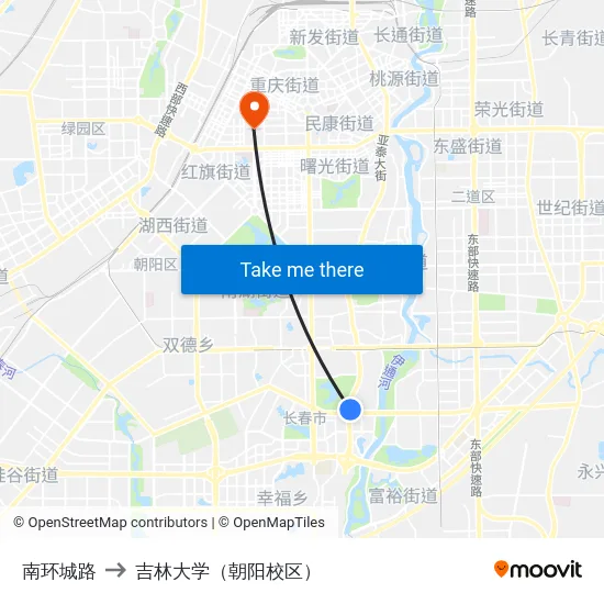 南环城路 to 吉林大学（朝阳校区） map