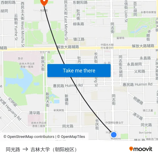 同光路 to 吉林大学（朝阳校区） map