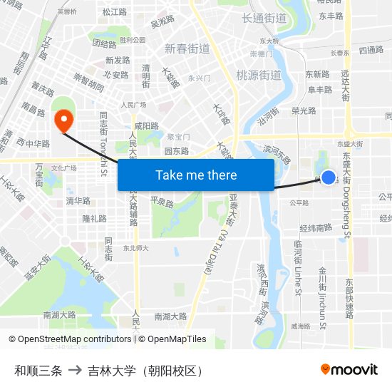 和顺三条 to 吉林大学（朝阳校区） map