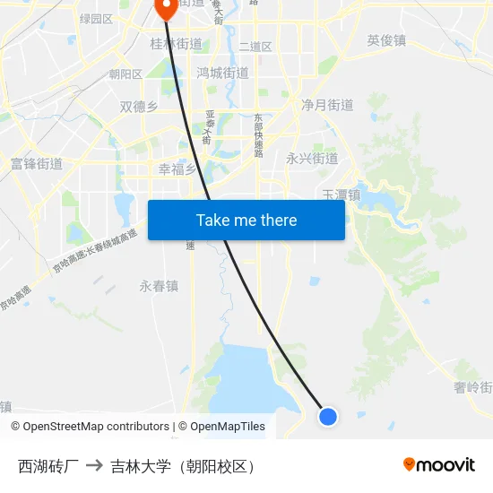 西湖砖厂 to 吉林大学（朝阳校区） map