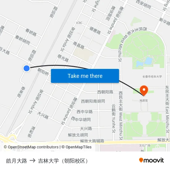 皓月大路 to 吉林大学（朝阳校区） map