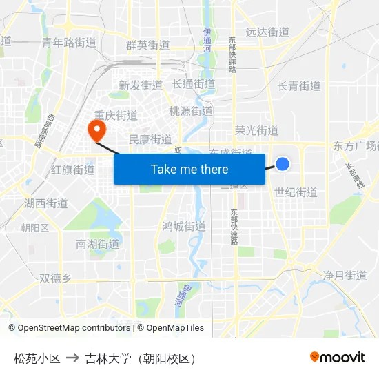 松苑小区 to 吉林大学（朝阳校区） map