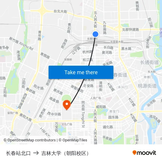 长春站北口 to 吉林大学（朝阳校区） map