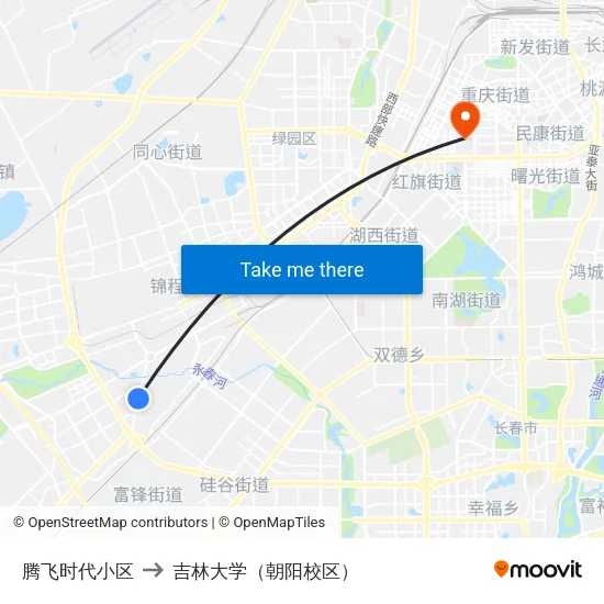 腾飞时代小区 to 吉林大学（朝阳校区） map