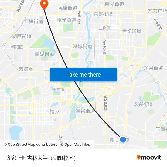 齐家 to 吉林大学（朝阳校区） map