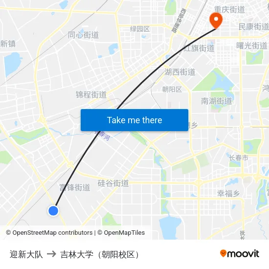 迎新大队 to 吉林大学（朝阳校区） map