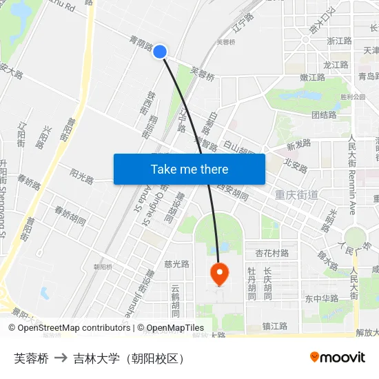 芙蓉桥 to 吉林大学（朝阳校区） map