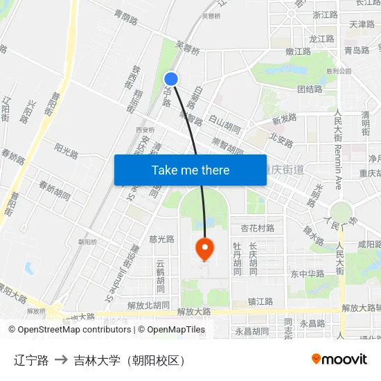 辽宁路 to 吉林大学（朝阳校区） map
