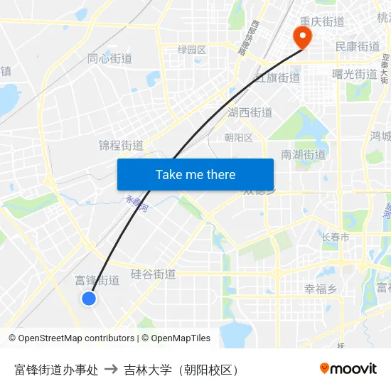 富锋街道办事处 to 吉林大学（朝阳校区） map