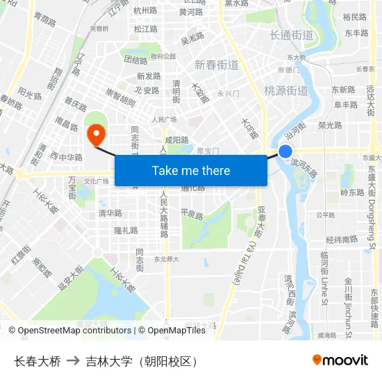 长春大桥 to 吉林大学（朝阳校区） map