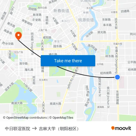 中日联谊医院 to 吉林大学（朝阳校区） map